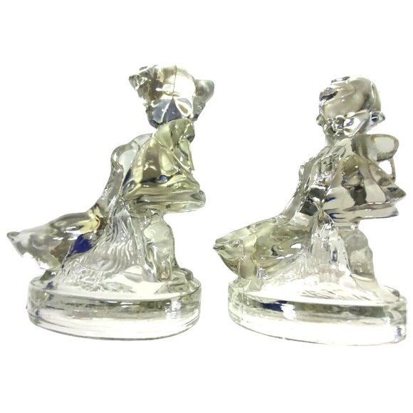 Vintage Pair of Clear Glass Bookends Girl Feeding Geese - Picture 3 of 11